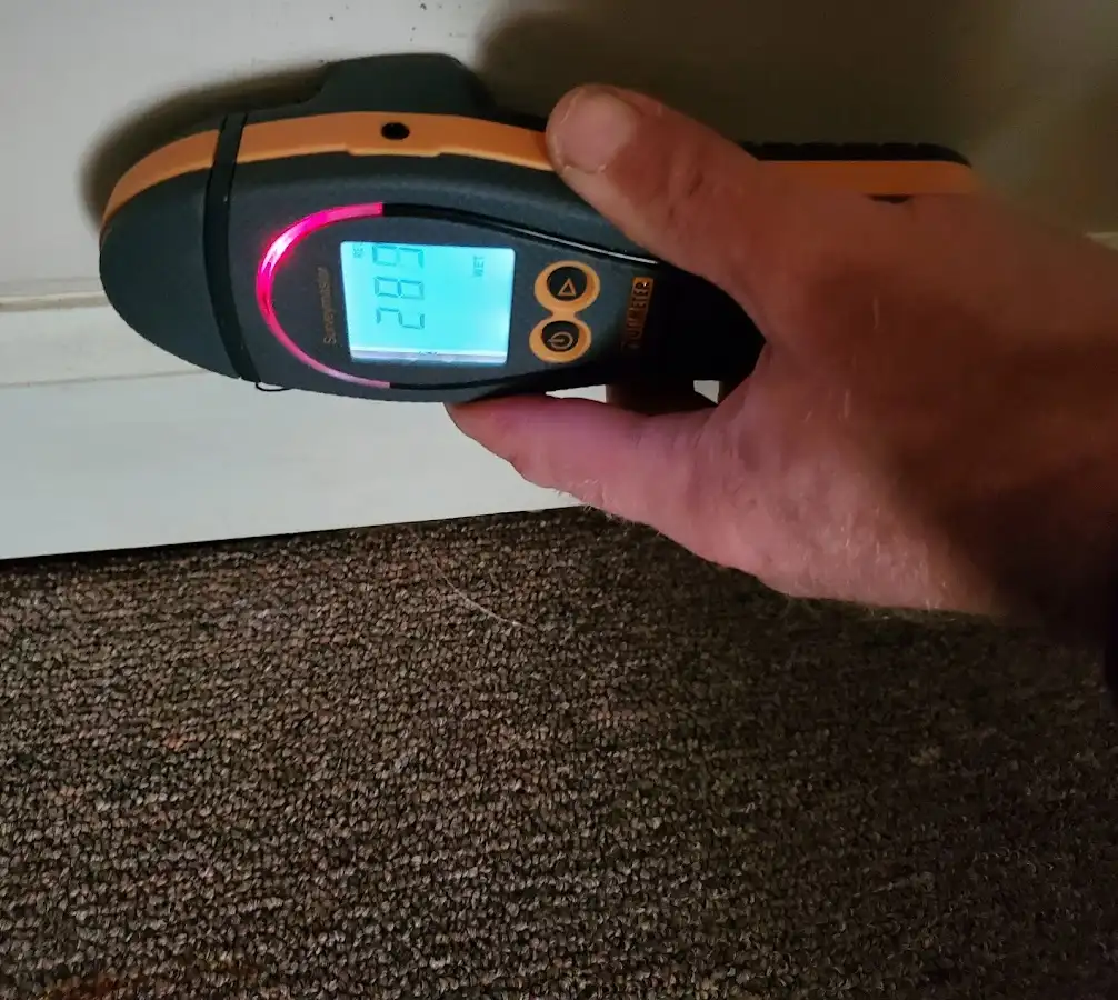 Moisture detection at baseboard during Storm Damage Restoration in Truth or Consequences